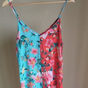 Red and Blue Floral Chemise with V-Neckline